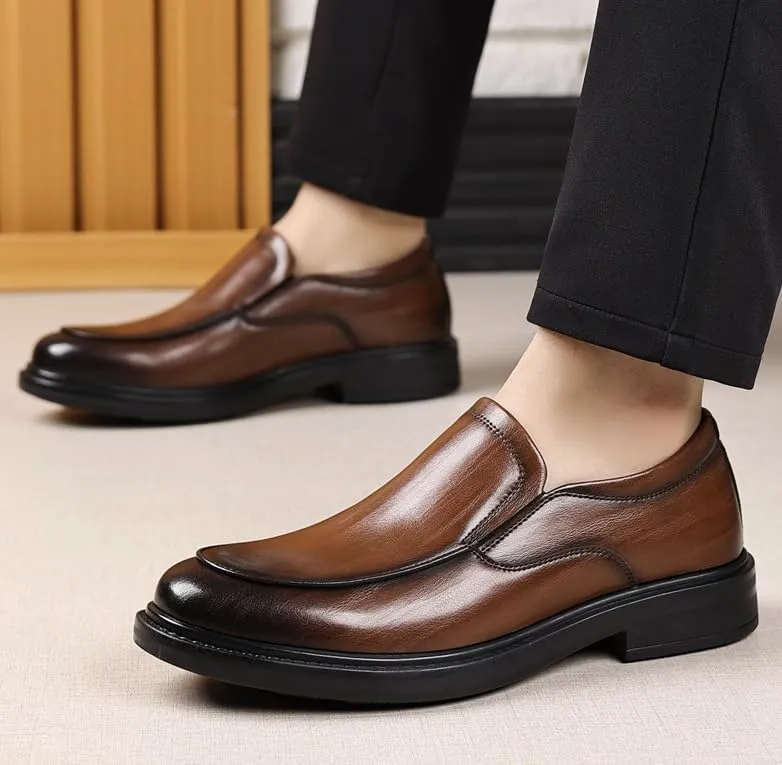 Men's Dress Shoes Men Genuine Leather Platform Slip-On Oxford Casual Work Office Business Brogue Shoes