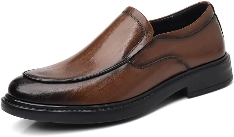 Men's Dress Shoes Men Genuine Leather Platform Slip-On Oxford Casual Work Office Business Brogue Shoes