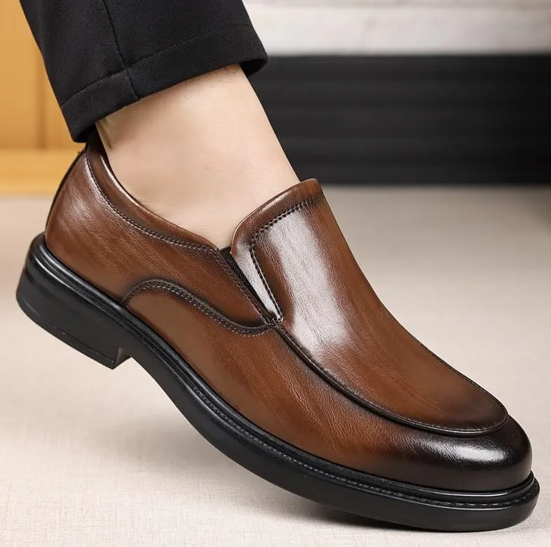 Men's Dress Shoes Men Genuine Leather Platform Slip-On Oxford Casual Work Office Business Brogue Shoes