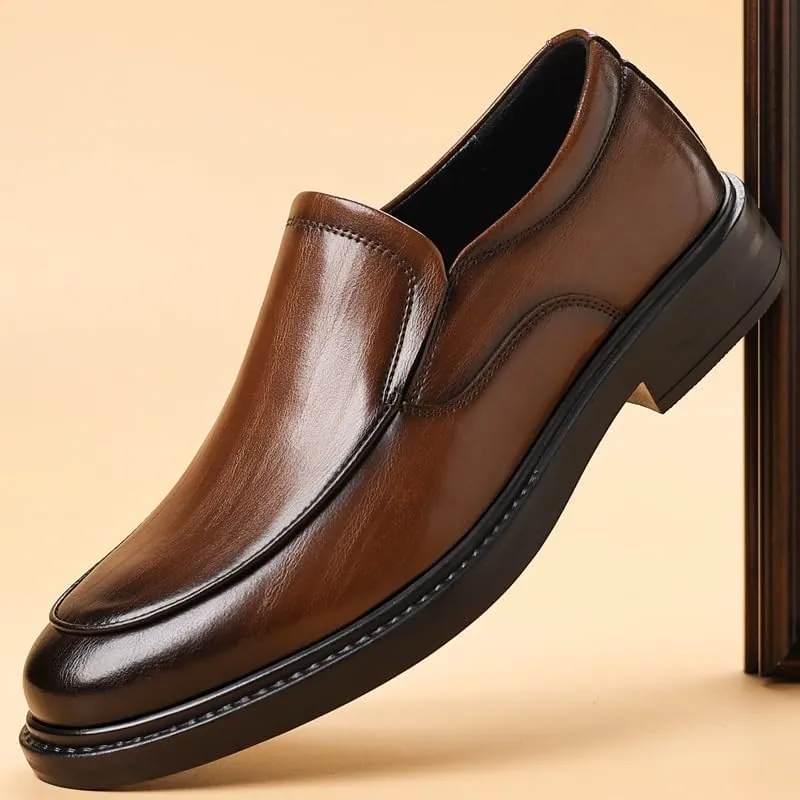Men's Dress Shoes Men Genuine Leather Platform Slip-On Oxford Casual Work Office Business Brogue Shoes