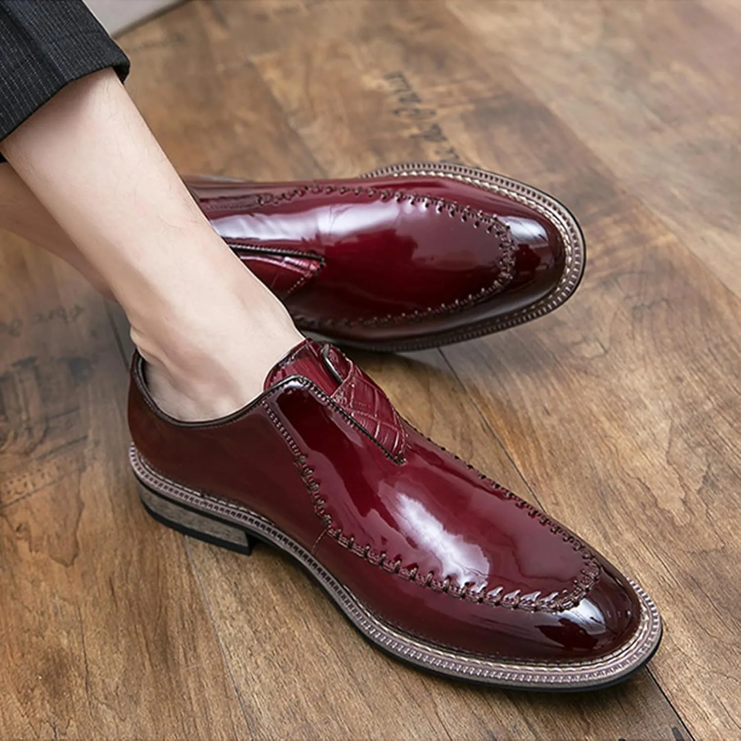 Men's Dress Shoes Single Monk Strap Comfort Non-Slip Leather Walking Shoes Business Wedding Party Dress Shoes Slip-On Loafer