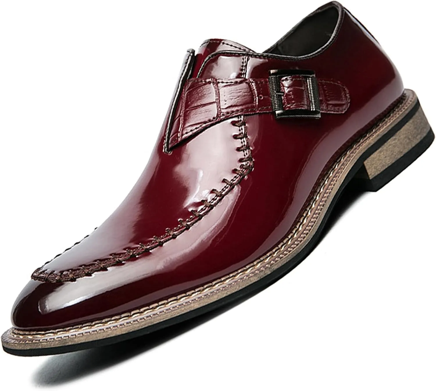 Men's Dress Shoes Single Monk Strap Comfort Non-Slip Leather Walking Shoes Business Wedding Party Dress Shoes Slip-On Loafer