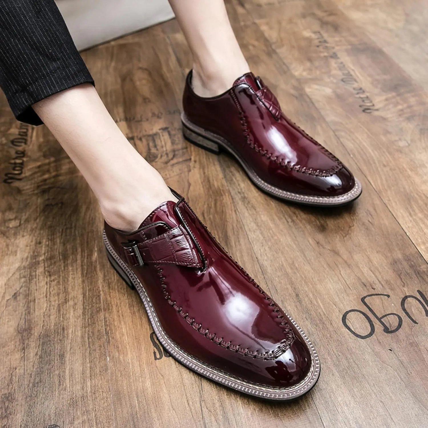 Men's Dress Shoes Single Monk Strap Comfort Non-Slip Leather Walking Shoes Business Wedding Party Dress Shoes Slip-On Loafer