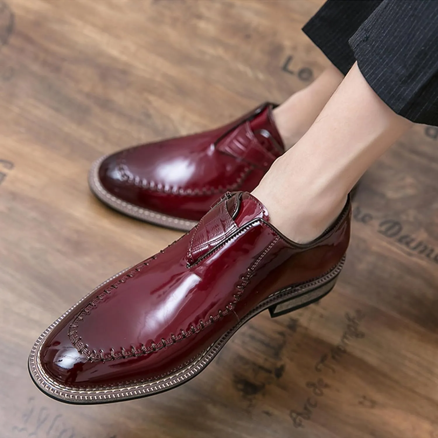 Men's Dress Shoes Single Monk Strap Comfort Non-Slip Leather Walking Shoes Business Wedding Party Dress Shoes Slip-On Loafer