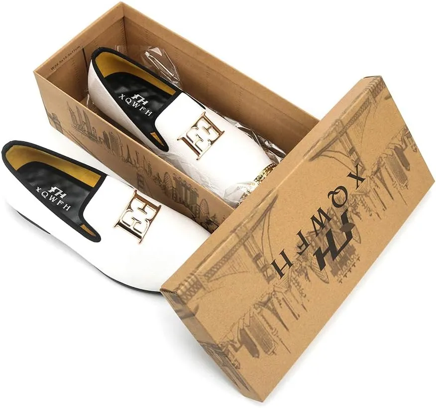 Mens Leather Loafers Spiked Dress Shoes with Gold Buckle Penny Slip-On Luxury Men Wedding Party Prom Shoes