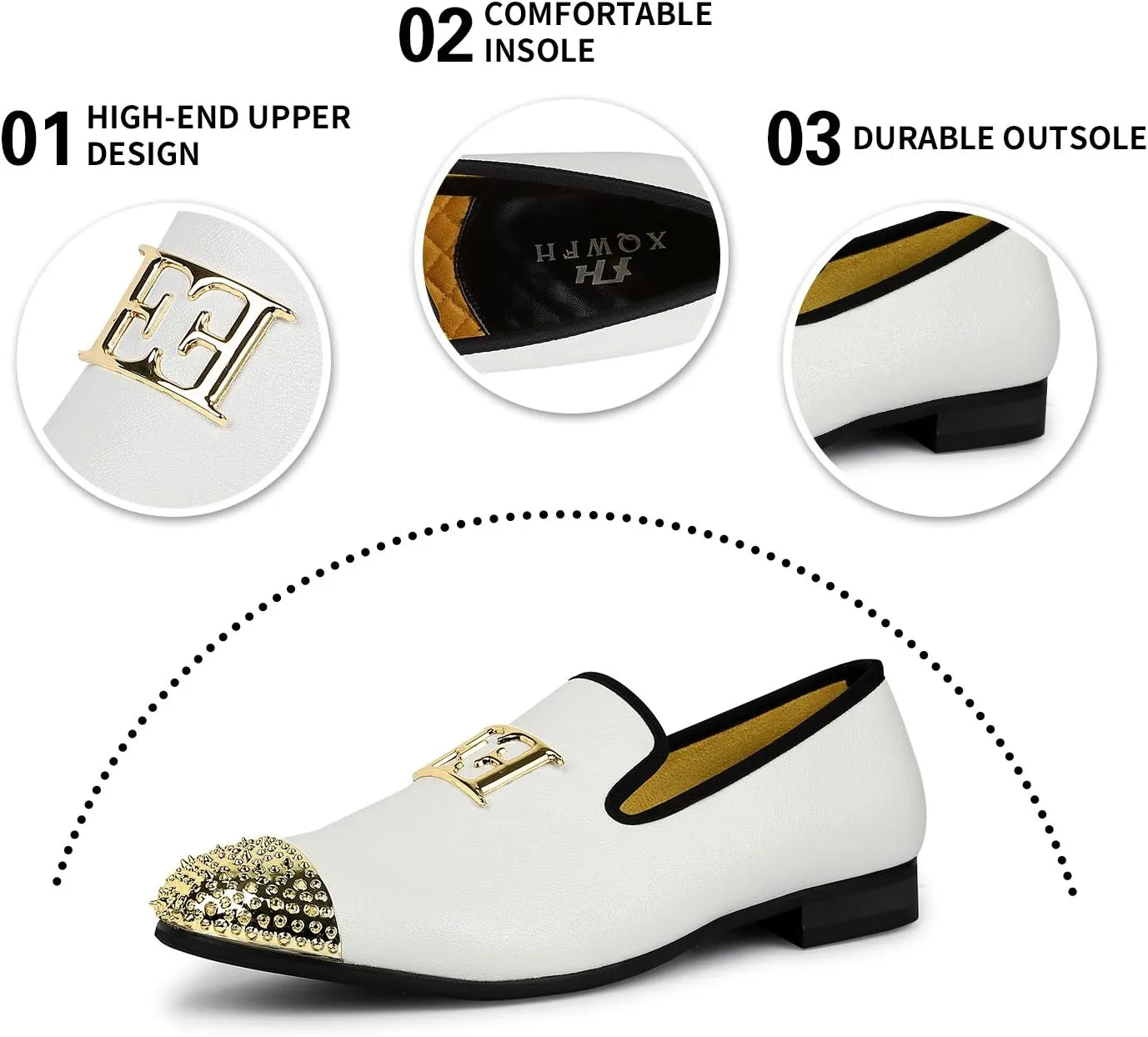 Mens Leather Loafers Spiked Dress Shoes with Gold Buckle Penny Slip-On Luxury Men Wedding Party Prom Shoes