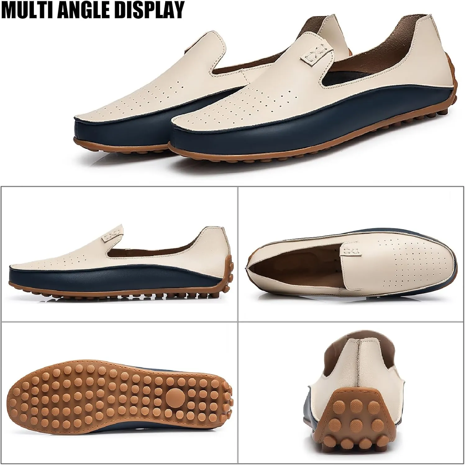 Men's Leather Penny Loafers Casual Breathable Round Toe Lightweight Soft Flat Slip On Moccasins Loafers for Daily Driving Walking Shoes