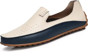 Men's Leather Penny Loafers Casual Breathable Round Toe Lightweight Soft Flat Slip On Moccasins Loafers for Daily Driving Walking Shoes