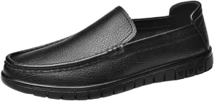 Mens Leather Slip On Lightweight Loafers Simple Moccasins Flexible Flat Heel Comfortable Walking Casual Shoes