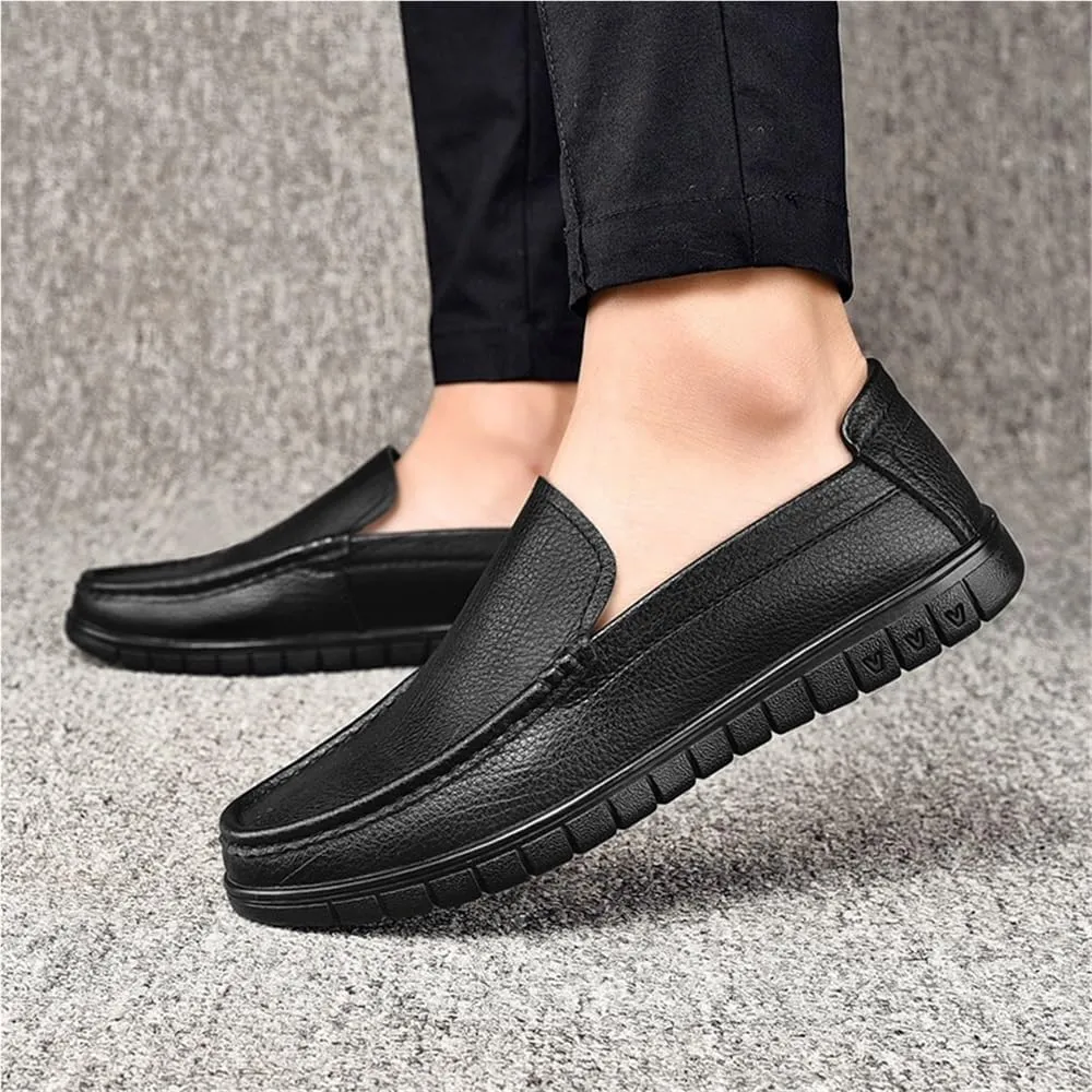 Mens Leather Slip On Lightweight Loafers Simple Moccasins Flexible Flat Heel Comfortable Walking Casual Shoes