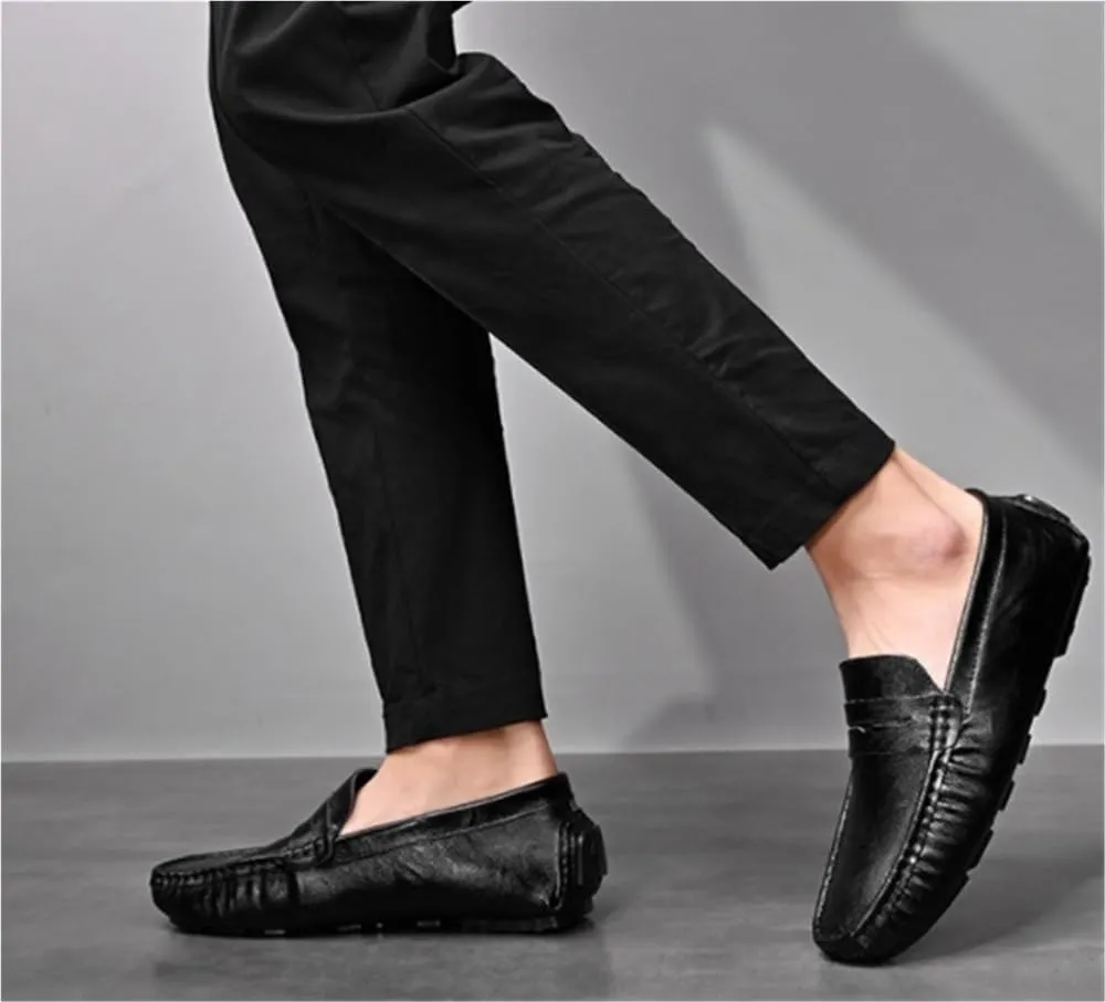 Men's Loafers Lightweight Simple Vegan Leather Slip Resistant Comfortable Flat Heel Wedding Outdoor Slip-on