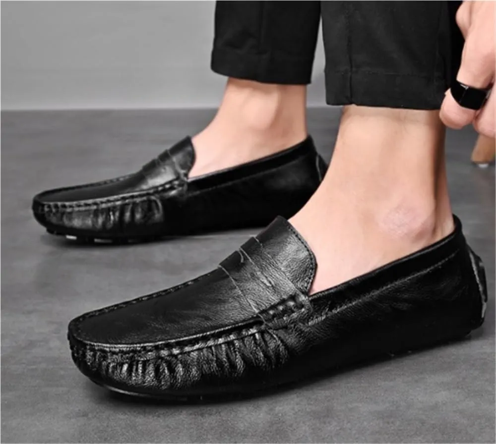 Men's Loafers Lightweight Simple Vegan Leather Slip Resistant Comfortable Flat Heel Wedding Outdoor Slip-on