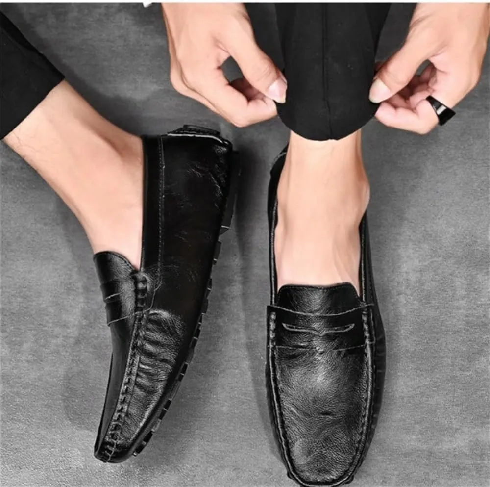 Men's Loafers Lightweight Simple Vegan Leather Slip Resistant Comfortable Flat Heel Wedding Outdoor Slip-on