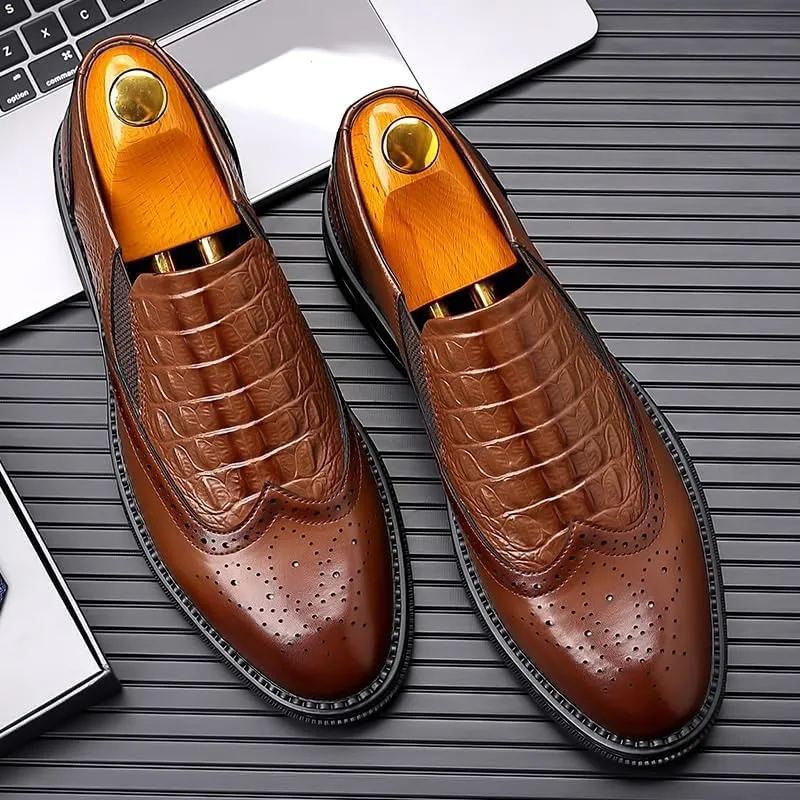 Men's Loafers Mens Slip-on Casual Shoes, Breathable Shoes for Men, Driving Fashion Business Crocodile Pattern Brogue Shoes