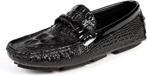 Mens Loafers Round Toe Crocodile Print Driving Style Loafer Anti-Slip Lightweight Comfortable Casual Slip On