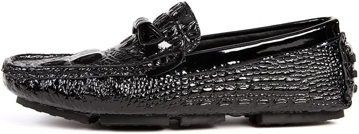 Mens Loafers Round Toe Crocodile Print Driving Style Loafer Anti-Slip Lightweight Comfortable Casual Slip On