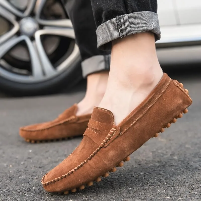 Mens Loafers Shoe Round Toe PU Leather Driving Penny Loafers Slip Resistant Flexible Anti-Slip Party Wedding Slip-on