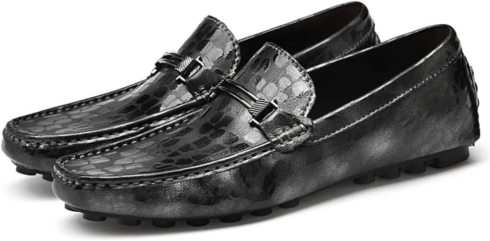 Men's Loafers Shoes Driving Moccasins Loafers Faux Crocodile Embossed Leather Lightweight Slip Resistant Flexible Wedding Slip-on