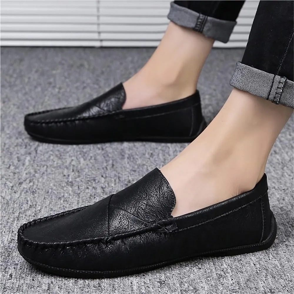 Mens Loafers Slip On Round Toe PU Leather Moccasins Lightweight Comfortable Casual Shoes Solid Color Classic Driving