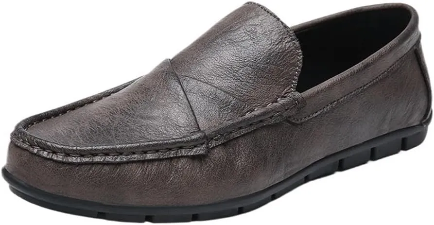 Mens Loafers Slip On Round Toe PU Leather Moccasins Lightweight Comfortable Casual Shoes Solid Color Classic Driving