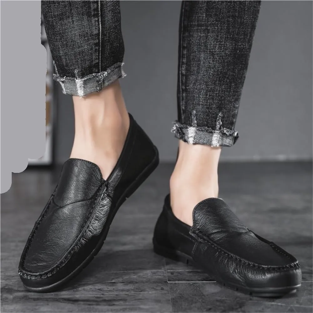 Mens Loafers Slip On Round Toe PU Leather Moccasins Lightweight Comfortable Casual Shoes Solid Color Classic Driving