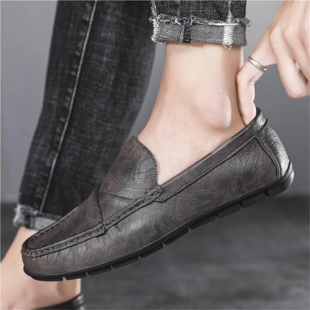 Mens Loafers Slip On Round Toe PU Leather Moccasins Lightweight Comfortable Casual Shoes Solid Color Classic Driving
