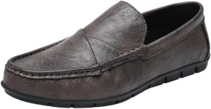 Mens Loafers Slip On Round Toe PU Leather Moccasins Lightweight Comfortable Casual Shoes Solid Color Classic Driving