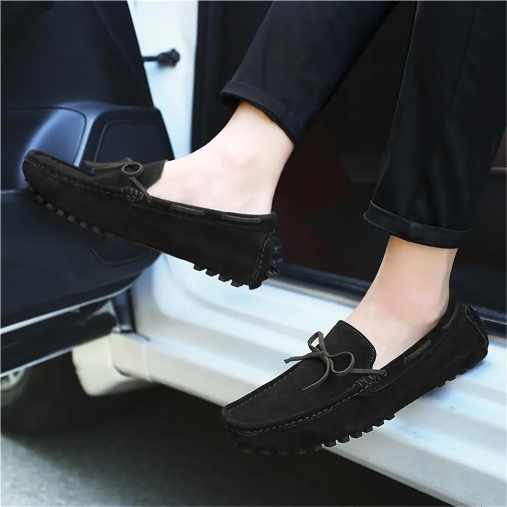 Mens Loafers Square Toe Nubuck Leather Moccasins Boat Shoes Anti-Slip Slip Resistant Comfortable Party Wedding Slip-ons