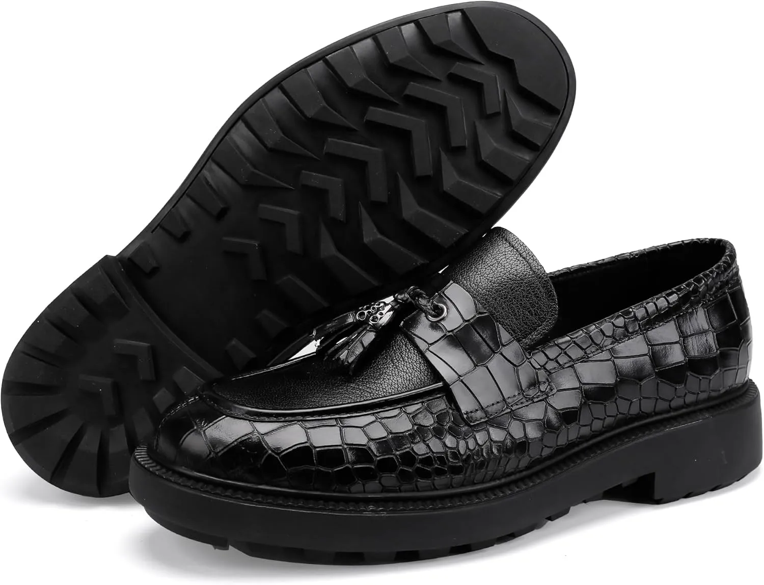 Men's Luxury Tassel Leather Dress Shoes, Classic Casual Tassel Business Penny Loafer Party Shoes Wedding Loafers for Mens