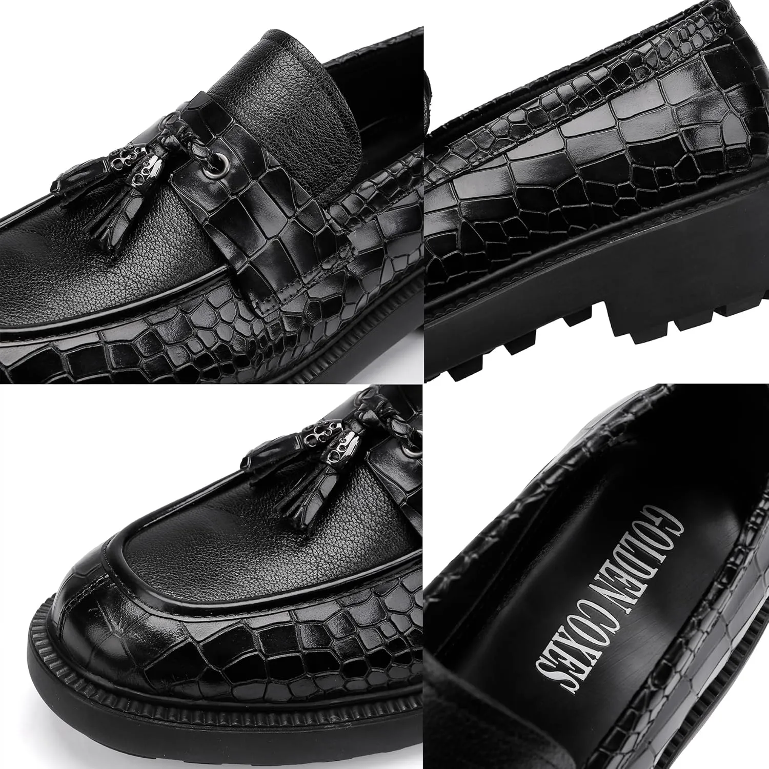 Men's Luxury Tassel Leather Dress Shoes, Classic Casual Tassel Business Penny Loafer Party Shoes Wedding Loafers for Mens
