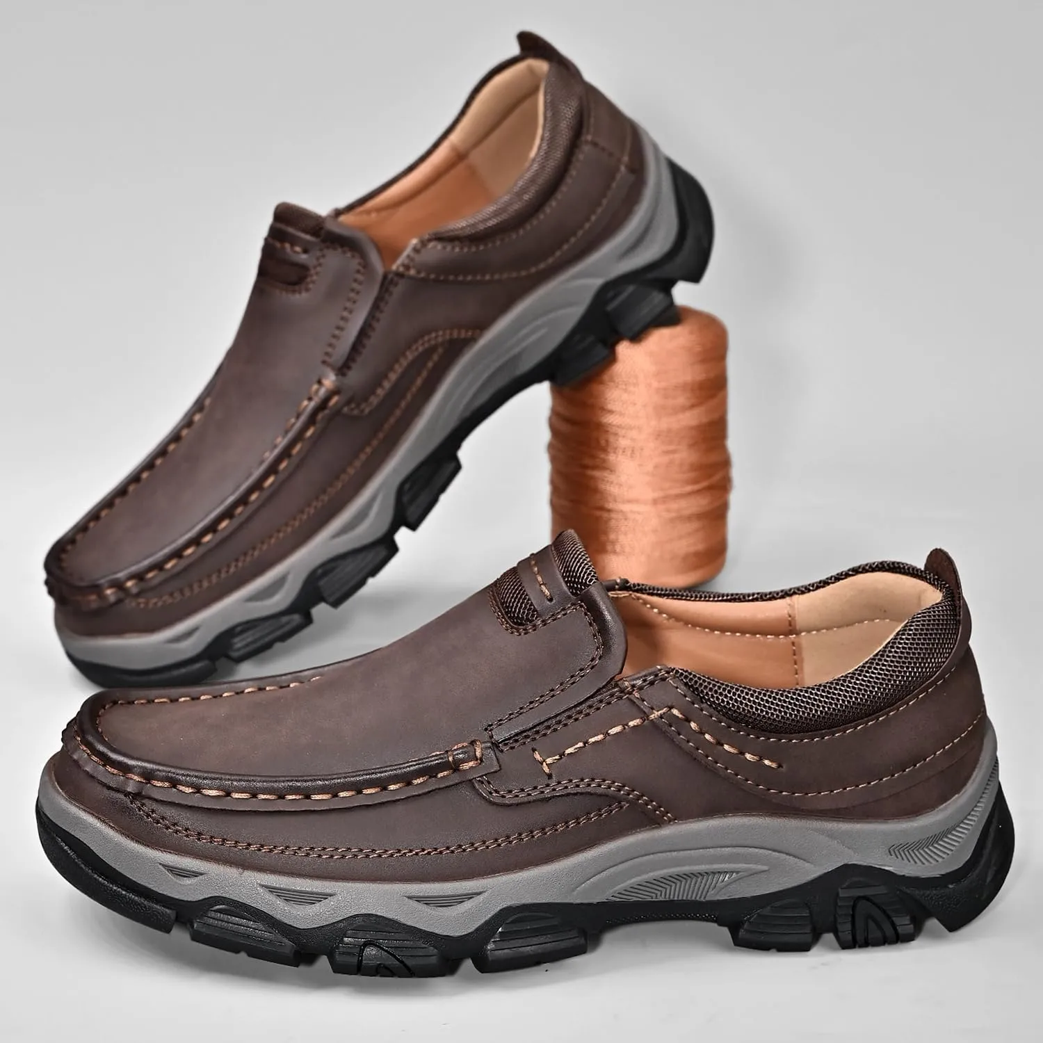 Men's Orthopedic Walking Shoes Genuine Leather Slip On Loafers, Comfortable Non-Slip Driving Loafers for Men