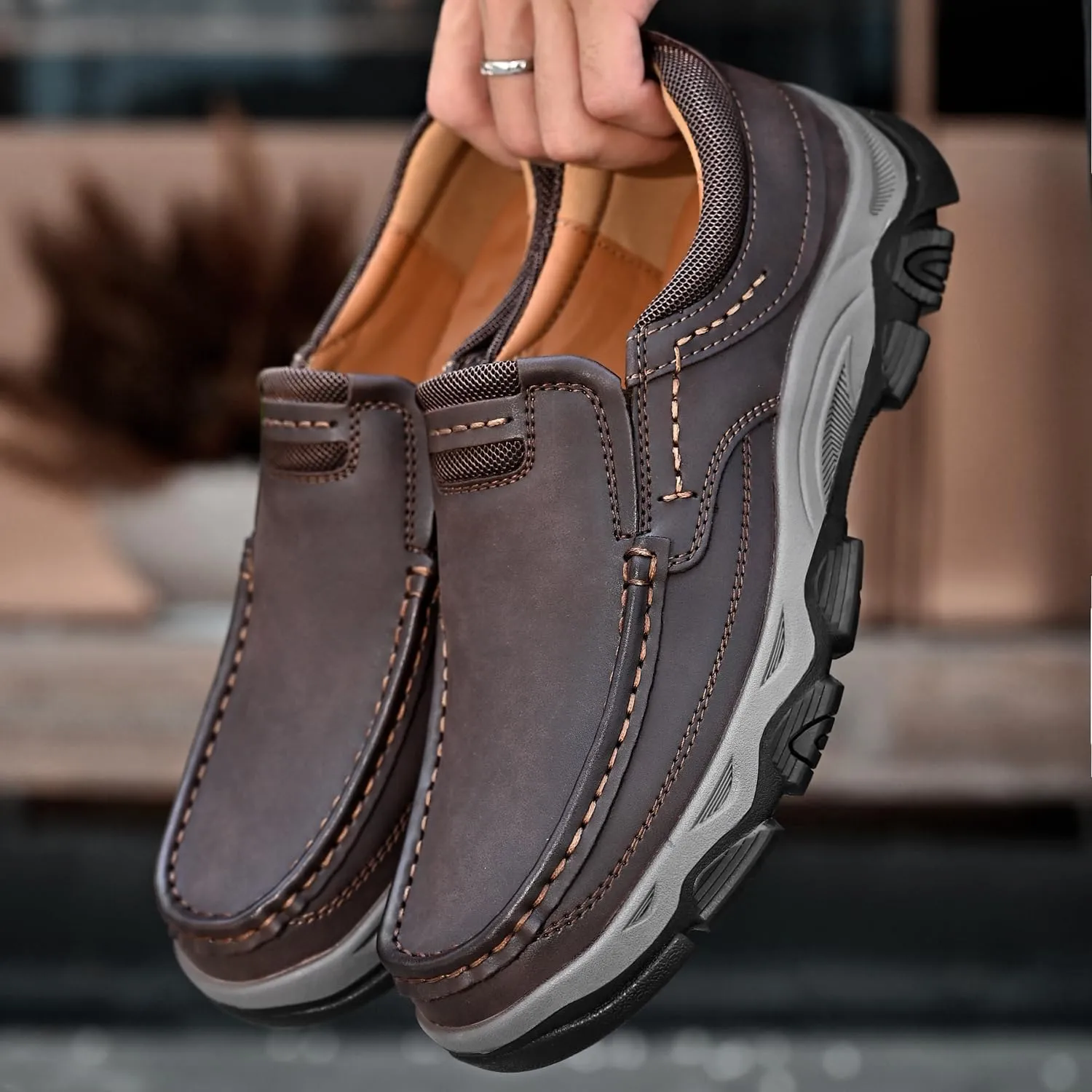 Men's Orthopedic Walking Shoes Genuine Leather Slip On Loafers, Comfortable Non-Slip Driving Loafers for Men