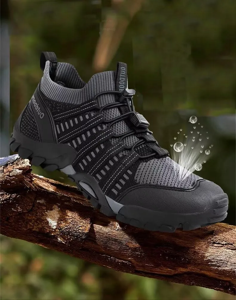 Men's Outdoor Stretch Mesh Hiking Shoe Comfortable Low Sneaker Lightweight Breathable Non-Slip Trekking Trails Shoes Casual Portable Slip on for Beach Fishing Water Sandals