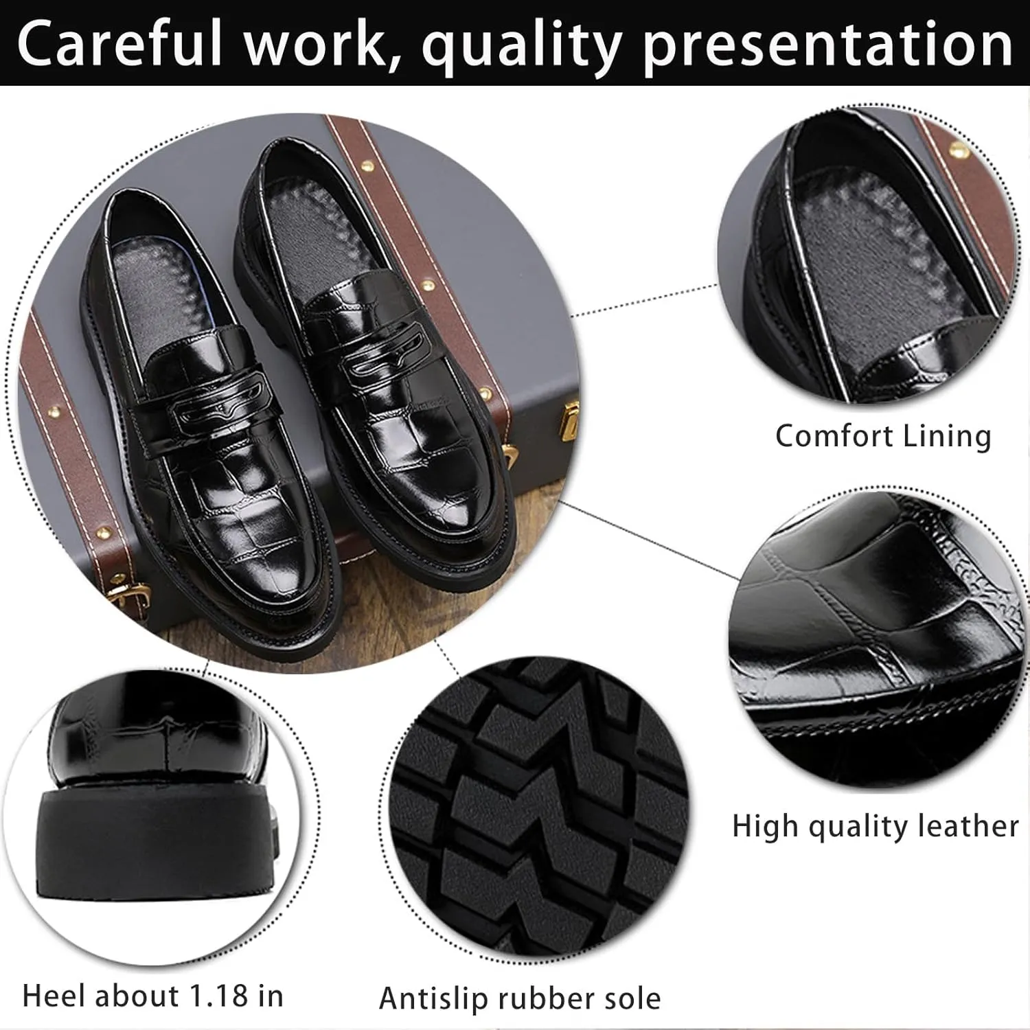 Men's Patent Leather Printing Slip On Platform Loafers Comfort Round Toe Non-Slip Lug Sole Business Dress Shoes Fashion Causal Party Wedding Prom Work Shoes