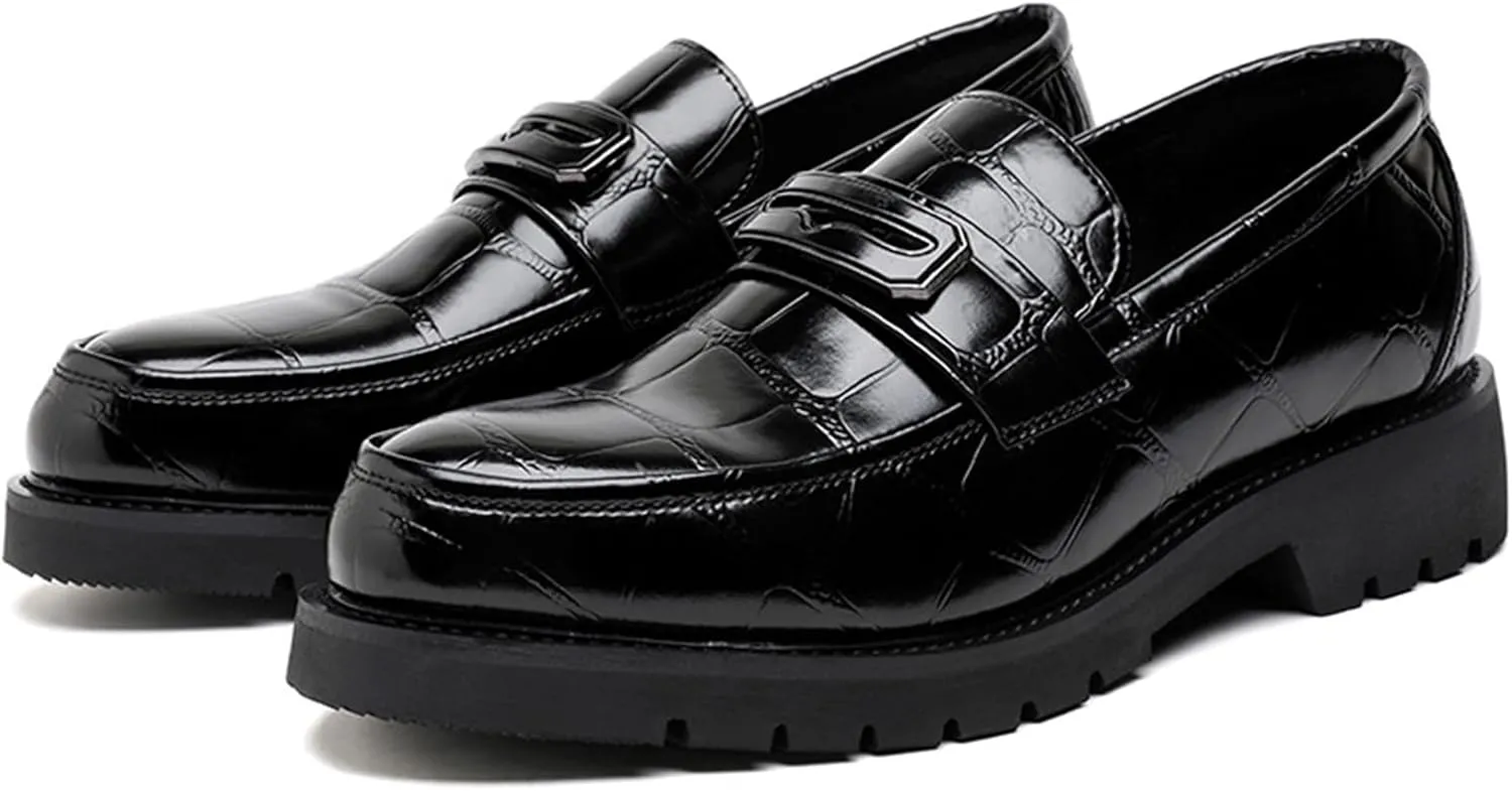Men's Patent Leather Printing Slip On Platform Loafers Comfort Round Toe Non-Slip Lug Sole Business Dress Shoes Fashion Causal Party Wedding Prom Work Shoes