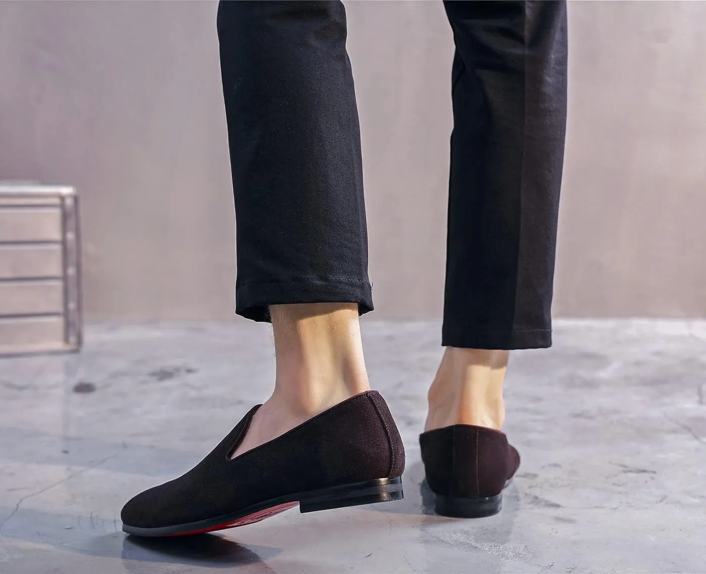 Mens Shoes Suede Slip-on Penny Loafers Casual Smoking Slippers Driving Dress Shoes Black Brown Ivory Khaki