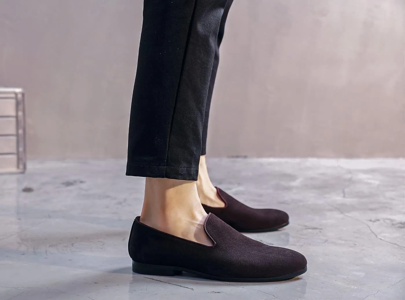 Mens Shoes Suede Slip-on Penny Loafers Casual Smoking Slippers Driving Dress Shoes Black Brown Ivory Khaki