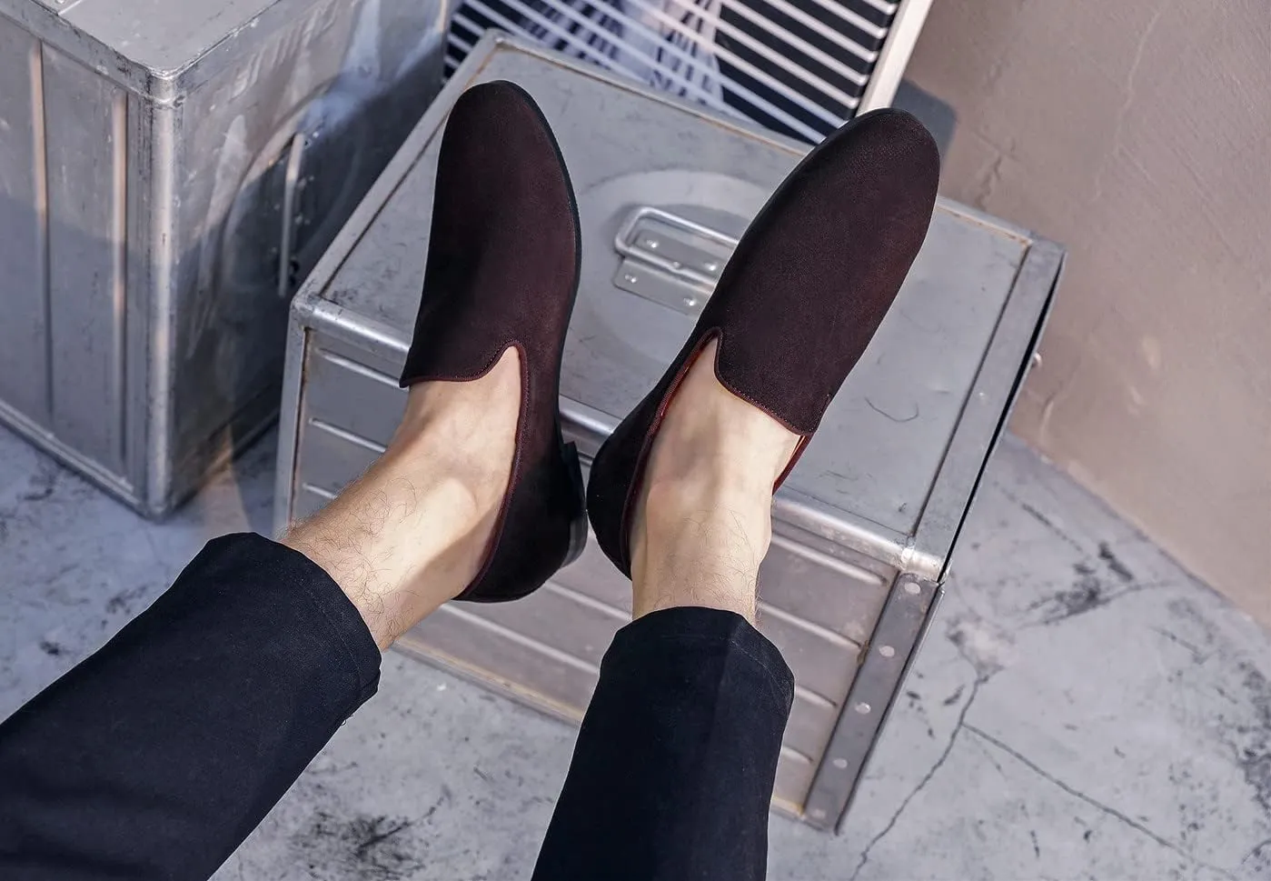 Mens Shoes Suede Slip-on Penny Loafers Casual Smoking Slippers Driving Dress Shoes Black Brown Ivory Khaki