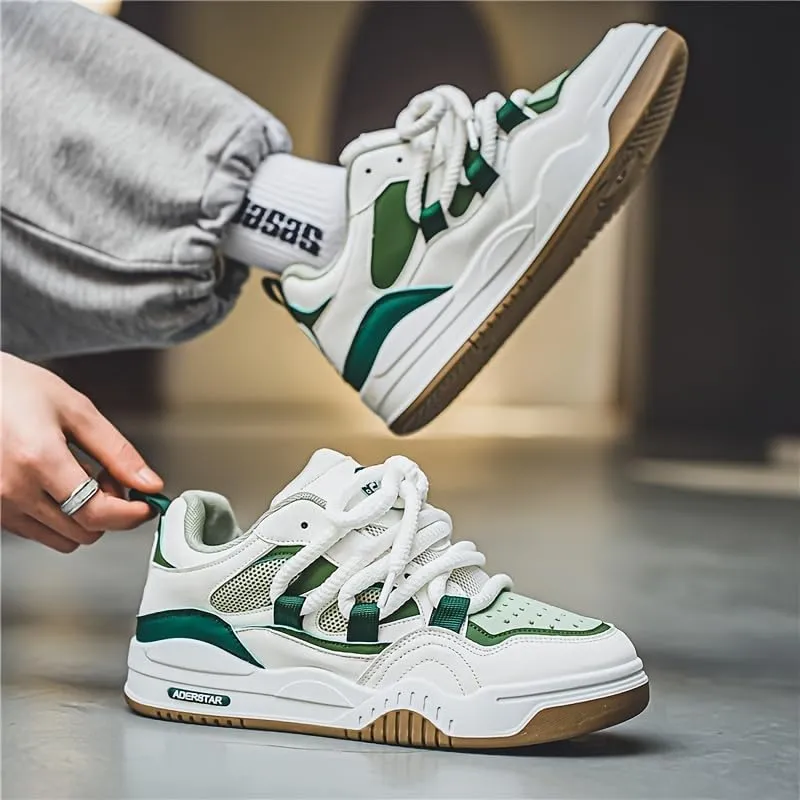Men's Trendy Street Style Skate Shoes, Comfy Non Slip Lace Up Casual Platform Shoes for Outdoor Activities