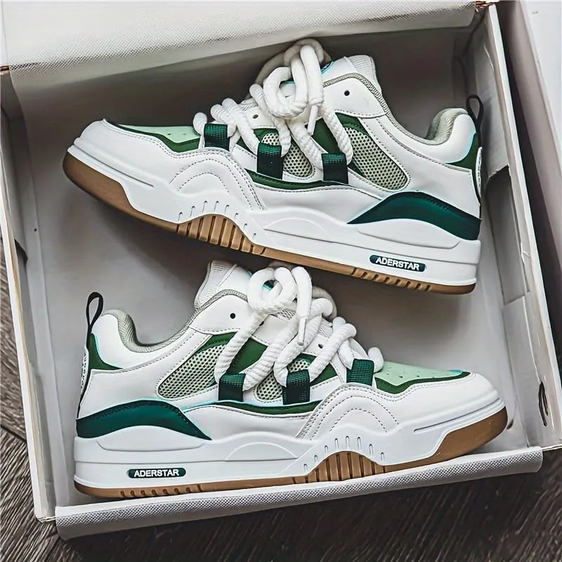 Men's Trendy Street Style Skate Shoes, Comfy Non Slip Lace Up Casual Platform Shoes for Outdoor Activities