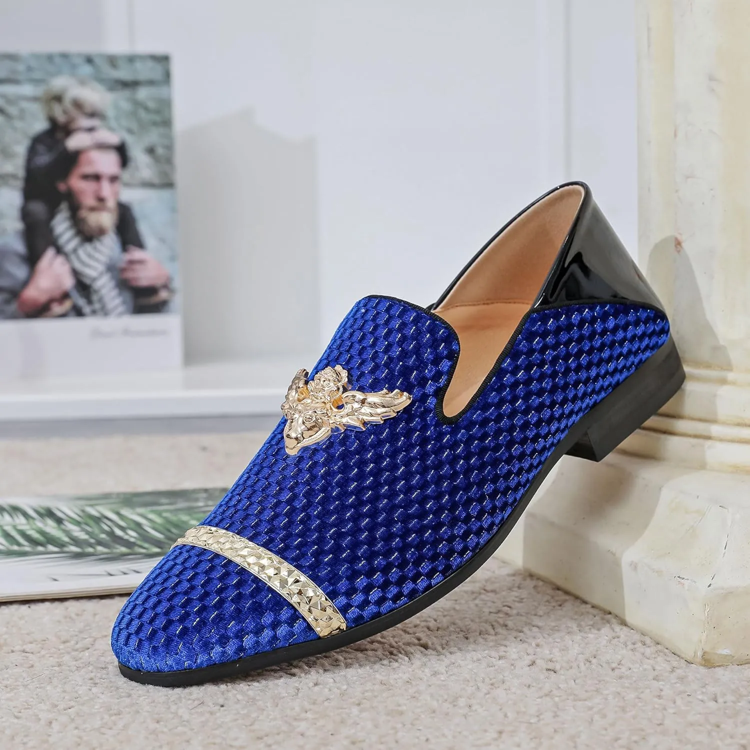 Men's Velvet Loafers Mens Shiny Slip-on Slippers, Classic Formal Wear Fashion Dress Loafer, Penny Party Wedding Dress Shoes for Men