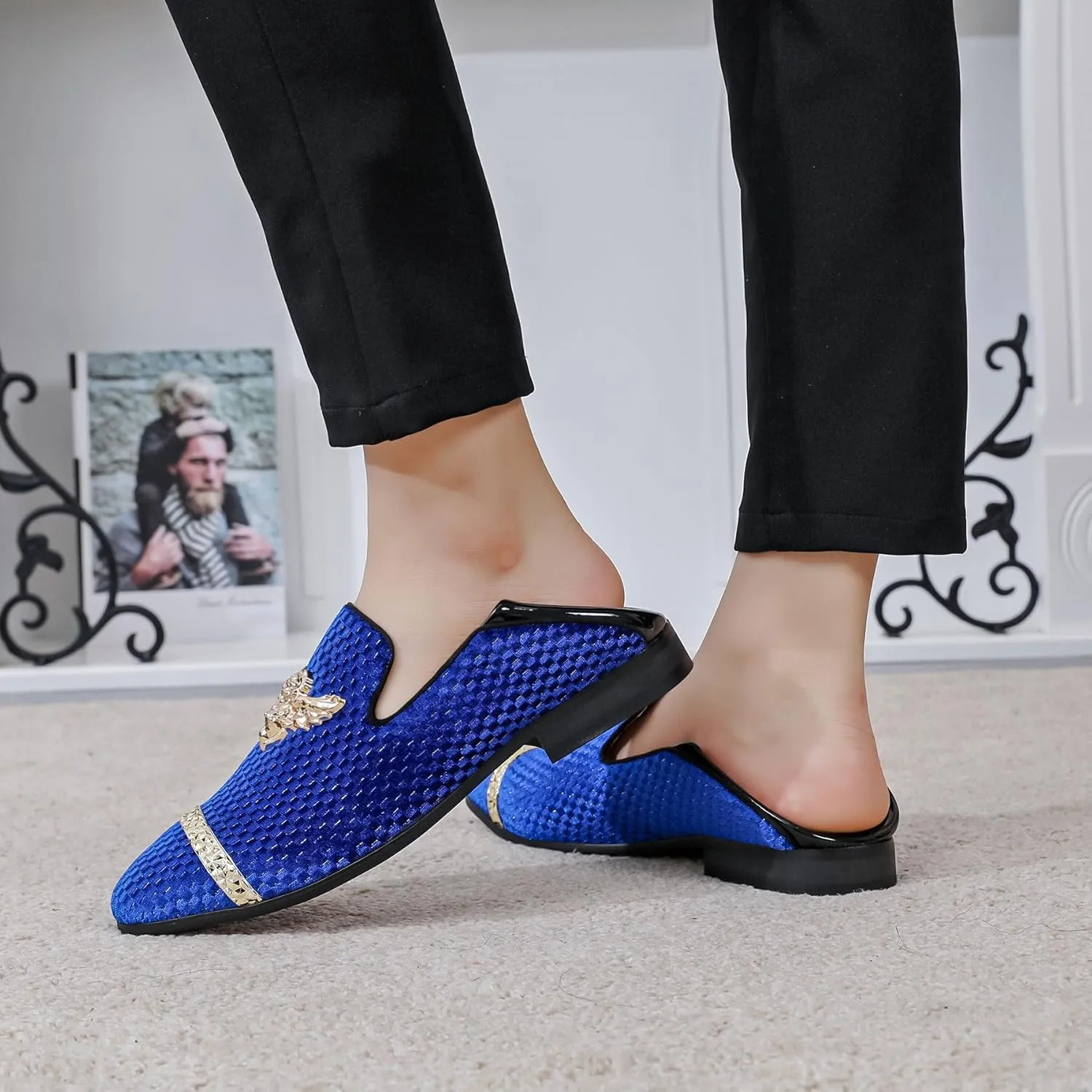 Men's Velvet Loafers Mens Shiny Slip-on Slippers, Classic Formal Wear Fashion Dress Loafer, Penny Party Wedding Dress Shoes for Men