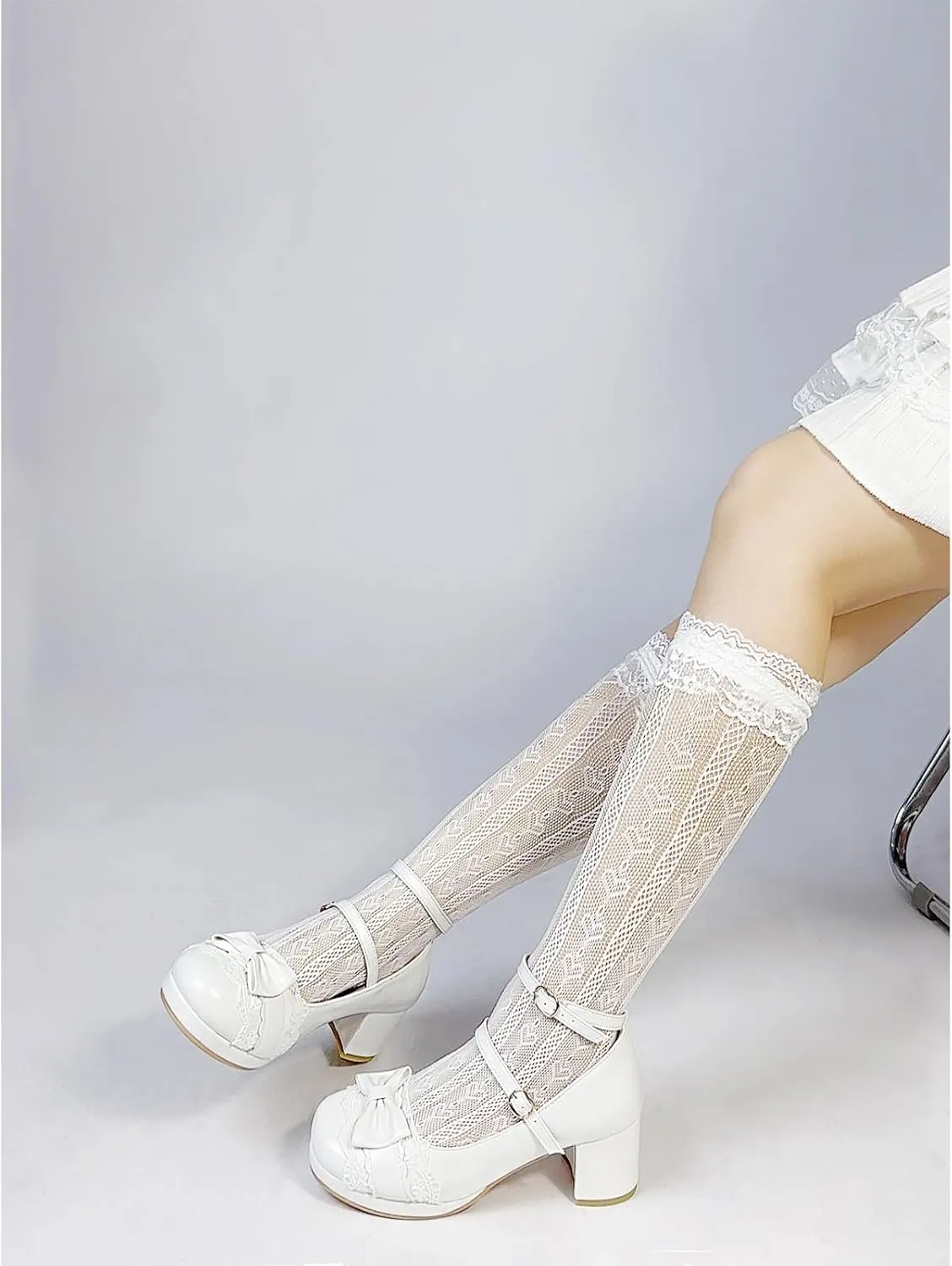 MEOTINA Cute Bow Heels Mary Janes Shoes Women Dress Platform Strappy High Heels Kawaii Shoes