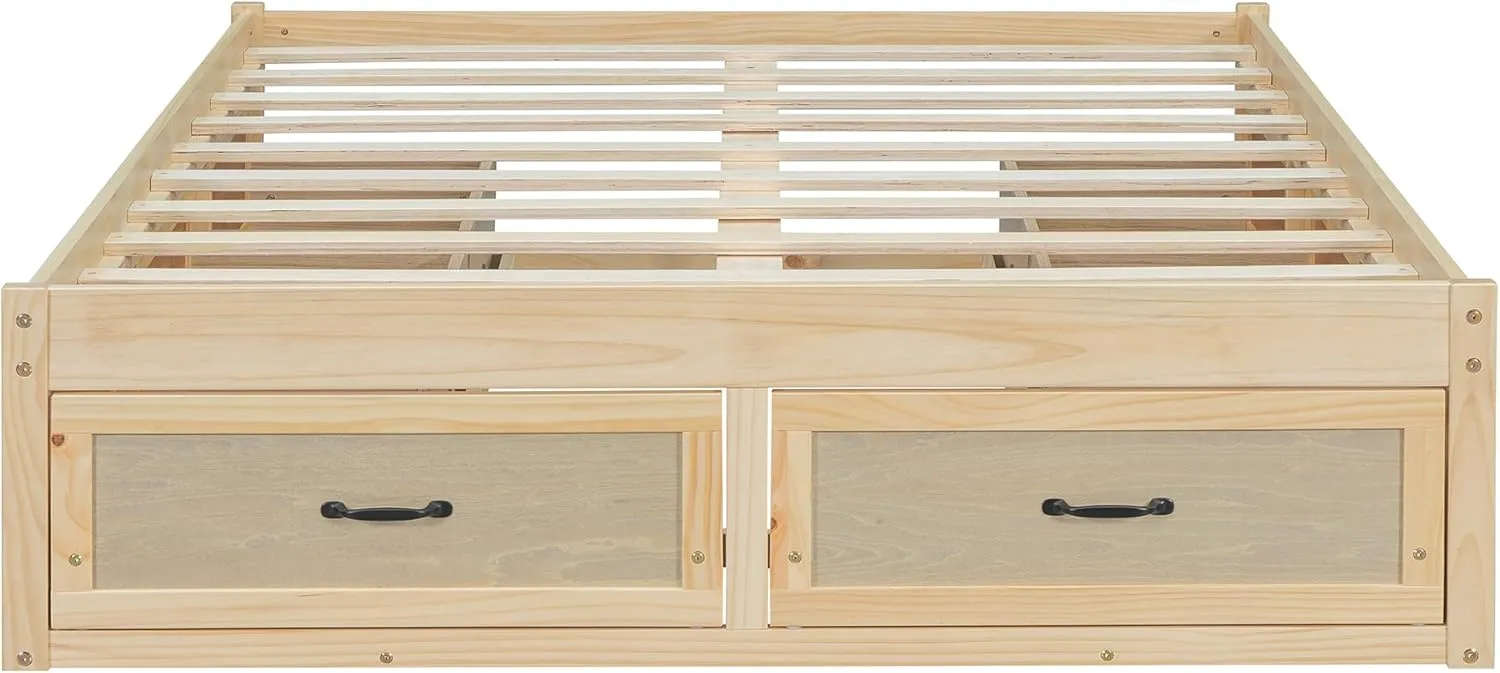 Merax Platform Bed, Full Size Wooden Bed Frame with 6 Storage Drawers, Without Headboard Design, Wood Slat Support, No Box Spring Needed, Easy Assembly, Antique Natural