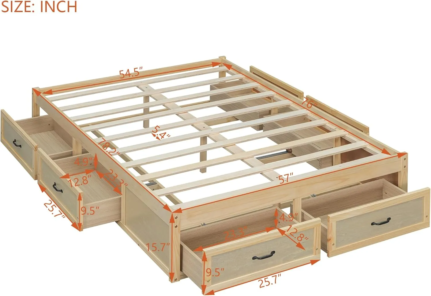 Merax Platform Bed, Full Size Wooden Bed Frame with 6 Storage Drawers, Without Headboard Design, Wood Slat Support, No Box Spring Needed, Easy Assembly, Antique Natural