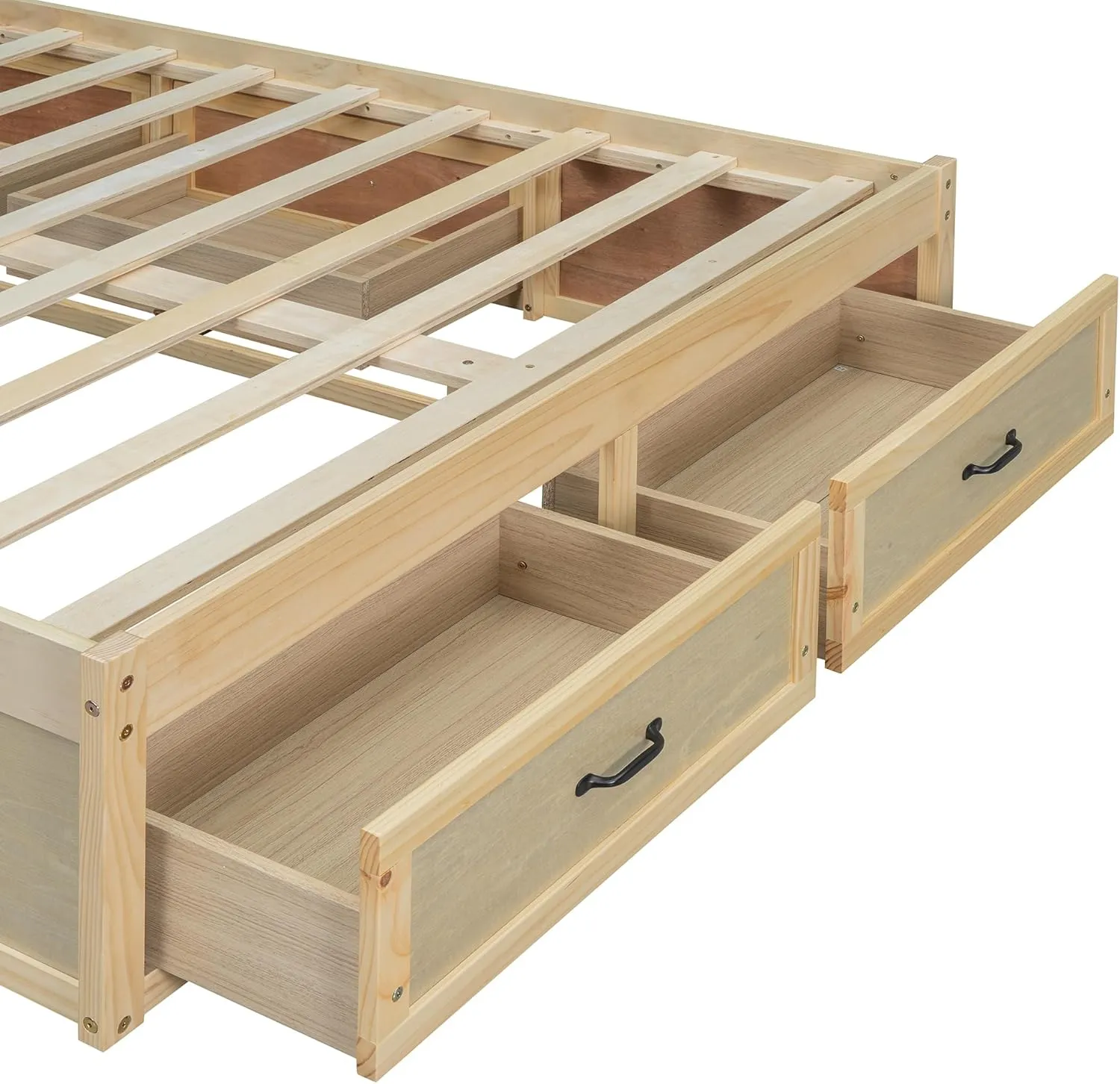 Merax Platform Bed, Full Size Wooden Bed Frame with 6 Storage Drawers, Without Headboard Design, Wood Slat Support, No Box Spring Needed, Easy Assembly, Antique Natural