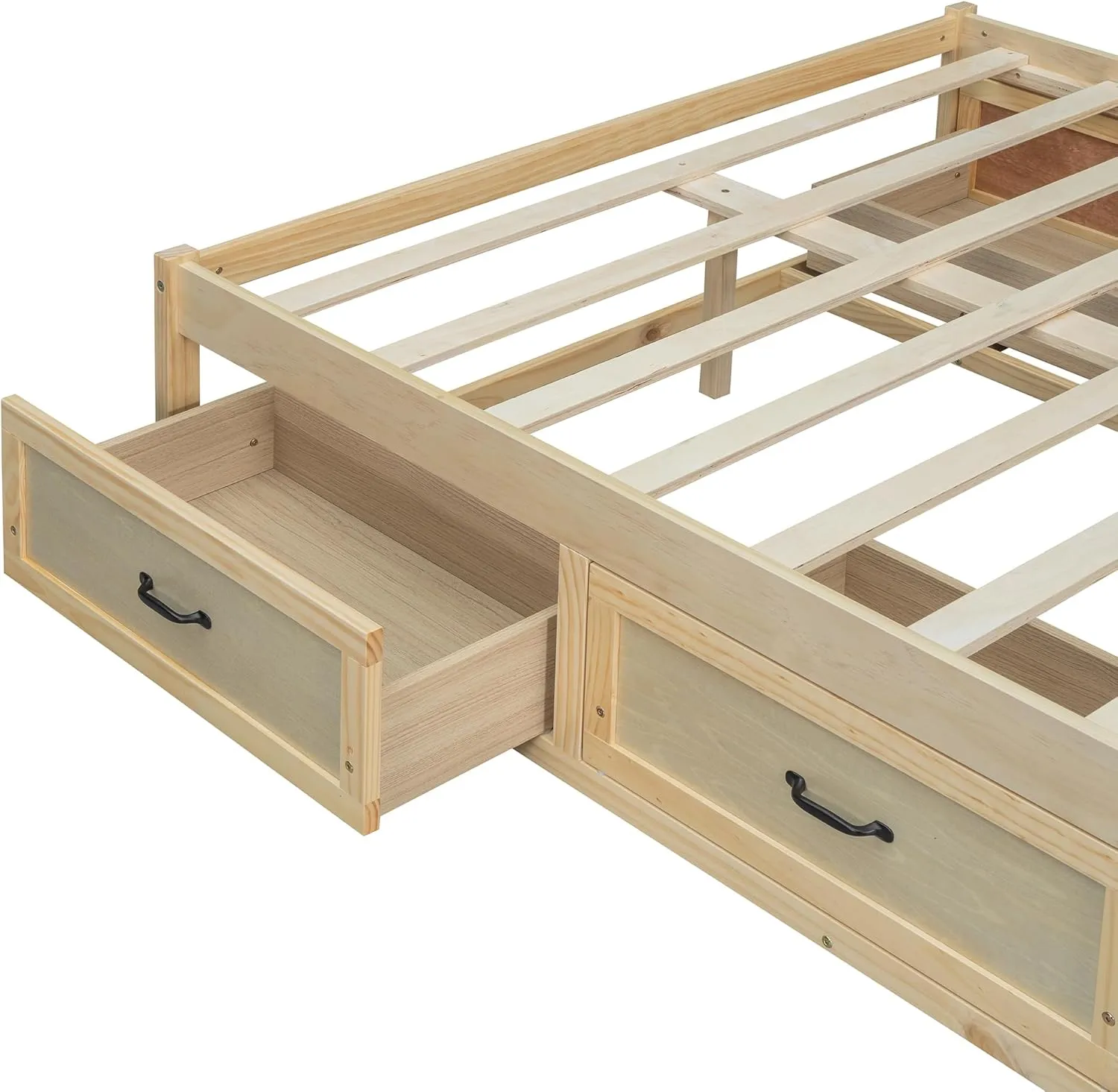 Merax Platform Bed, Full Size Wooden Bed Frame with 6 Storage Drawers, Without Headboard Design, Wood Slat Support, No Box Spring Needed, Easy Assembly, Antique Natural