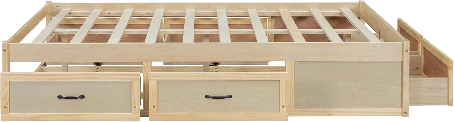 Merax Platform Bed, Full Size Wooden Bed Frame with 6 Storage Drawers, Without Headboard Design, Wood Slat Support, No Box Spring Needed, Easy Assembly, Antique Natural