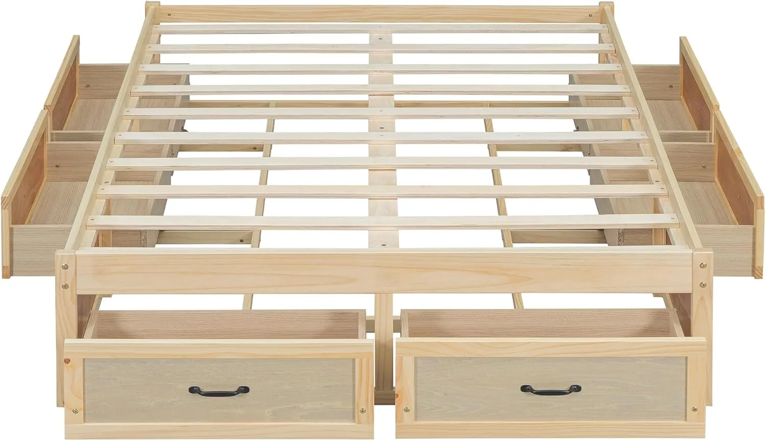 Merax Platform Bed, Full Size Wooden Bed Frame with 6 Storage Drawers, Without Headboard Design, Wood Slat Support, No Box Spring Needed, Easy Assembly, Antique Natural