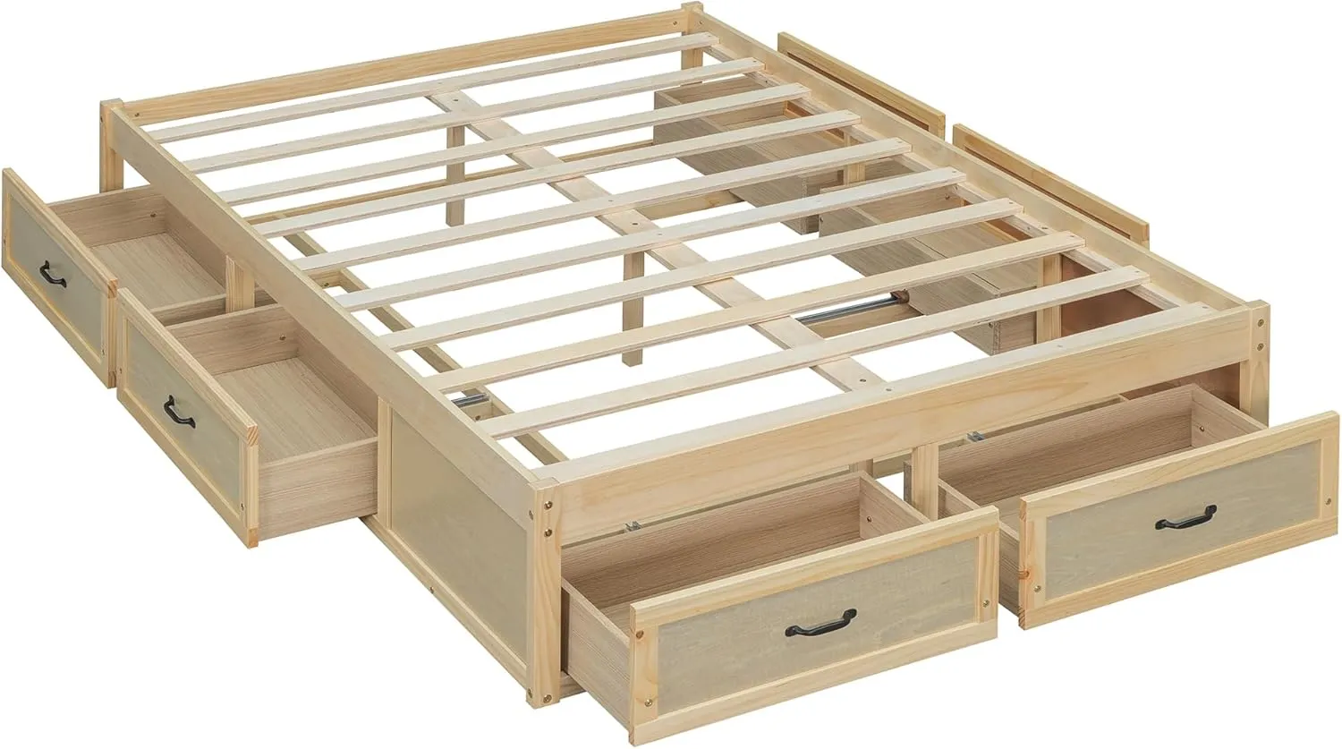 Merax Platform Bed, Full Size Wooden Bed Frame with 6 Storage Drawers, Without Headboard Design, Wood Slat Support, No Box Spring Needed, Easy Assembly, Antique Natural